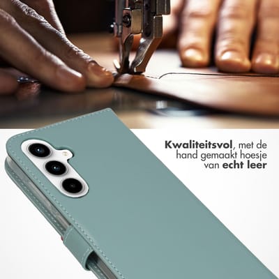 Selencia Hoesje - Geschikt voor Samsung Galaxy A35 - Echt Lederen Bookcase - Air Blue