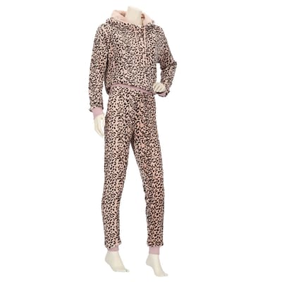 Apollo Dames Huispak Loungewear Luipaard Print Fleece Incl Capuchon Roze - Maat S/M