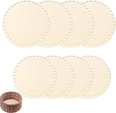 Handgemaakte Houten Haakmand Bodem Set - 4 Stuks van 20cm en 4 Stuks van 15cm - Natuurlijk Geel Hout voor Haakprojecten en Creatieve Decoratie