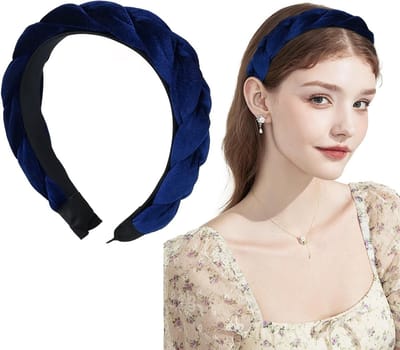 Verstelbare fluwelen gevlochten haarband voor dames - brede vintage haaraccessoire in blauw, perfect voor elke gelegenheid en stijl