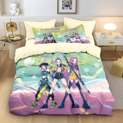 3-delige/set K-Pop Beddengoedset Demonenjagers Kleurrijke Print Polyester Studentenslaapzaal Laken Dekbedovertrek Kindercadeau Hometextiel 135x200cm
