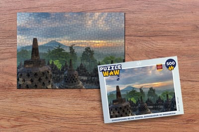 Puzzel Zonsopgang bij de tempel Borobudur in Indonesië - Legpuzzel - Puzzel 500 stukjes