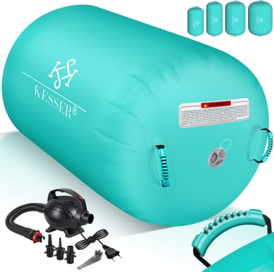KESSER® Airtrack Turnmat opblaasbaare Gymnastiek Rol - Air Roll voor Gymnastiek & Turnen Fitness Mat Bal Rol met elektrische lucht-pomp Gymnastiekrol - Mint Groen, 120 x 75 cm