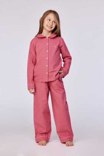 Woody pyjama meisjes/dames doorknoop - roze geruit - 252-10-WPN-W/954 - maat 140