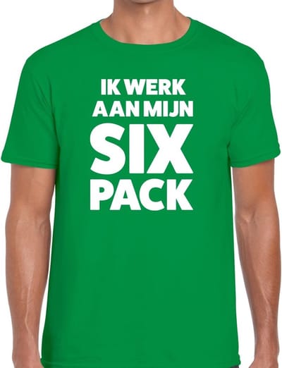 Ik werk aan mijn SIX Pack tekst t-shirt groen heren - feest shirt Ik werk aan mijn SIX Pack voor heren S