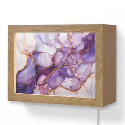Wandlamp 20x15 cm - Oplaadbaar - Marmer - Paars - Lila - Goud - Wandlampen binnen woonkamer - Slaapkamer lamp met kabel - Decoratieve nachtlamp - Vloerlamp snoer