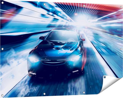 Gards Tuinposter Zwarte Sportwagen Auto - Abstract - 120x80 cm - Tuindoek - Tuindecoratie - Wanddecoratie buiten - Tuinschilderij