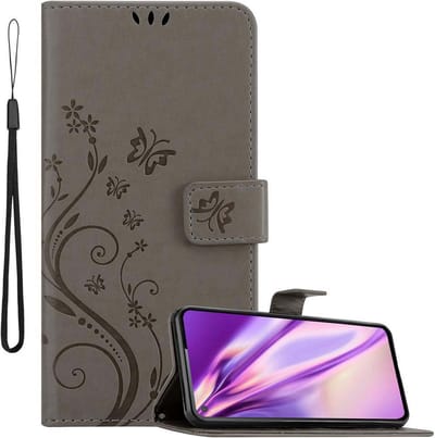 Cadorabo Hoesje geschikt voor Samsung Galaxy A60 / M40 in BLOEMEN GRIJS - Beschermhoes in bloemmotief met magnetische sluiting, standfunctie en kaartsleuven Book Case Cover Etui