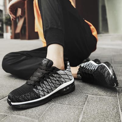 Chaussures de sport pour Couple, baskets de course respirantes en maille à coussin d'air pour hommes et femmes, baskets confortables à plateforme pour l'extérieur, unisexes 45 noir