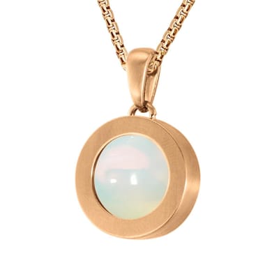 Quiges Dames Ketting met Hanger Roségoudkleurig Mat en Opaal Mini Coin - SLSHS502