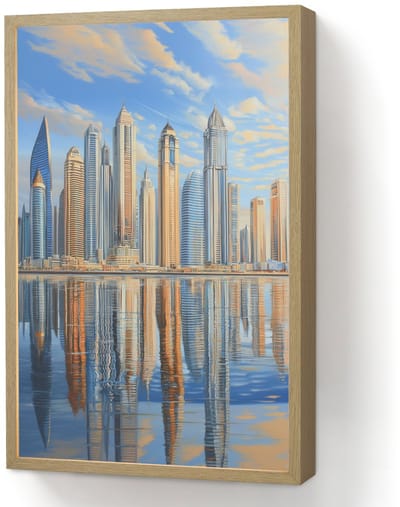 Wandlamp 40x60 cm - Oplaadbaar - Skyline - Wolkenkrabbers - Water - Blauw - Wandlampen binnen woonkamer - Slaapkamer lamp - Decoratieve nachtlamp - Vloerlamp draadloos