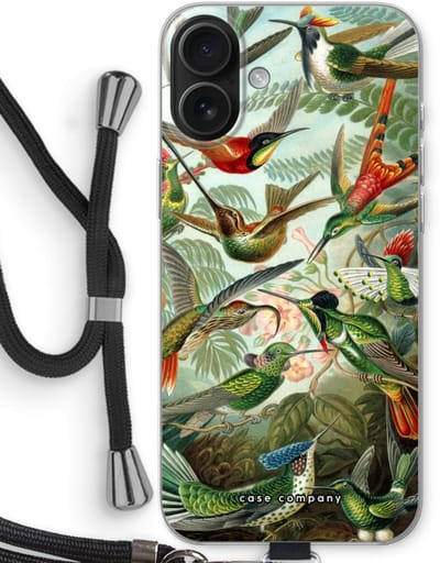 Case Company® - Hoesje met koord geschikt voor iPhone 16 Plus hoesje met Koord - Haeckel Trochilidae - Telefoonhoesje met Zwart Koord - Bescherming aan alle Kanten en Over de Schermrand