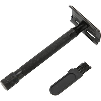 Rasoir manuel à double tranchant en métal, prise confortable, rasoir de sécurité pour barbe, tondeuse avec brosse de nettoyage pour black