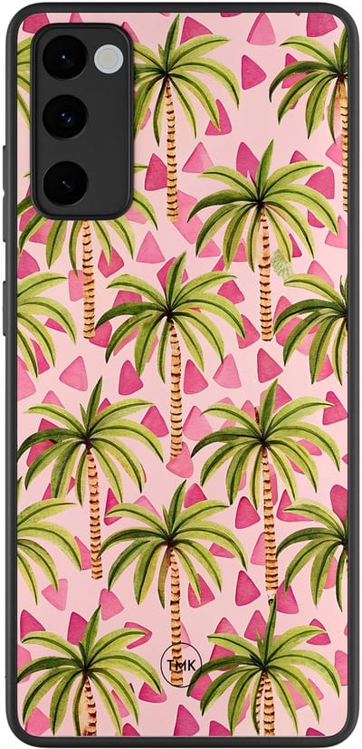 Hoesje geschikt voor Samsung Galaxy S20 FE - Palmbomen - Roze - TPU case - Landschap - Hardcase zwart telefoonhoesje