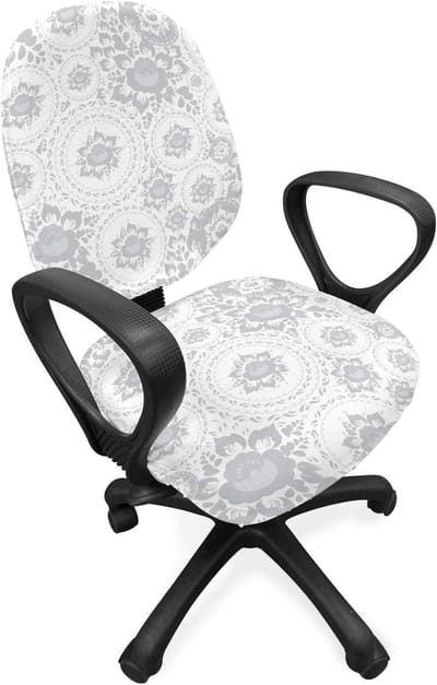 ABAKUHAUS Bloemen Bureaustoel Hoes, Rozenblaadjes Bloemetje, Decoratieve Beschermhoes van Stretchstof, Wit