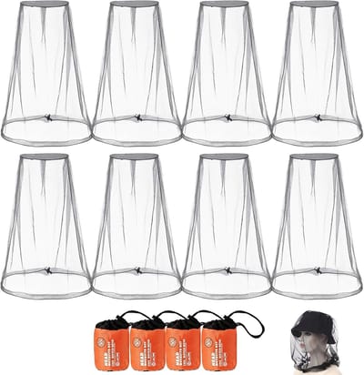 SnelShoppen - Muggennet met hoge dichtheid, 8 stuks, licht en draagbaar insectennet voor outdoor en camping, zwart hoofd beschermingsnet, 46 cm