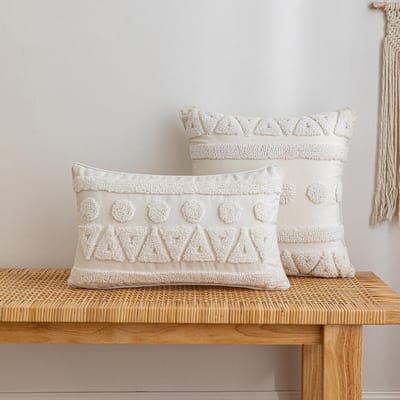 Zen Stijl Pluche Canvas Sierkussenhoes Kussens Bohemien Geometrisch Borduurwerk Kwast Bank Kussenhoes 30x50/45x45cm 30x50cm