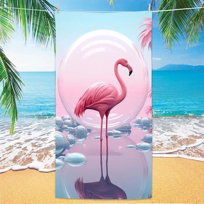 Flamingo Strandlaken, Digitale Print Dun Sneldrogend Anti-Zand Microvezel Lichtgewicht voor Zwemmen, Yoga, Reizen, Sportschool, Cadeau W40*H60(CM)