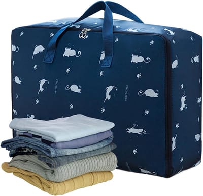 Donsdeken Opbergtas - Beddengoed Organizer - Ruimte Besparen - Versterkte Structuur - 55x33x20cm - Marineblauwe Kat