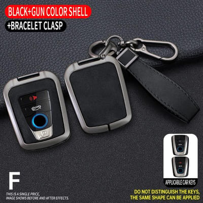 Étui Coque de Protection en Alliage de Zinc et Cuir pour Clé Intelligente de Voiture Bmw Série I3 I8 Porte-Clés Accessoires Intérieur Voiture gray