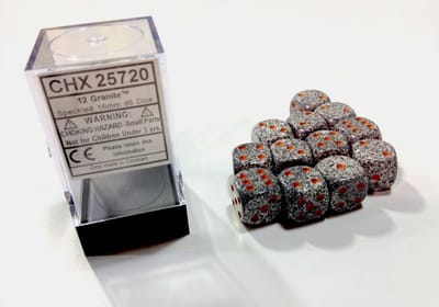 Chessex Graniet Gespikkeld D6 16mm Dobbelsteen Set (12 stuks)