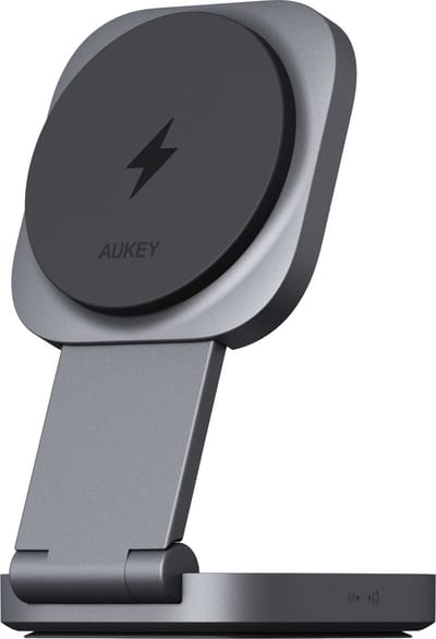 AUKEY LC-MC211 - 2-in-1 vouwbare desktop magnetische draadloze oplader - 15W Snellader - QI2.0 gecertificeerd - Premium Dark Grey