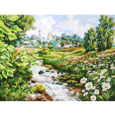 Broderie diamant motif paysage perles peinture diamant ronde complète paysage peinture cristal 20X30CM beige