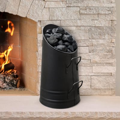 HomeZone Large Metal Coal Hod Heavy Duty Buckets with Handles for Storing Coal Logs Kindling Vintage Style Fireplace Accessories Black Powder Coated Coal Scuttle Heavy Duty Large