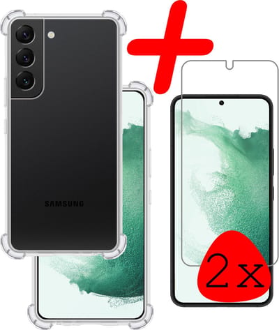 Hoesje Met Screenprotector - 2 Stuks - Geschikt voor Samsung Galaxy S22 - Sterk & Shockproof - Siliconen Case - Back Cover - Telefoon Hoes - Shock Proof - Transparant