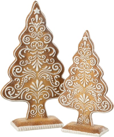 J-Line decoratie Peperkoek Dennenboom - polyresin - beige/wit - large