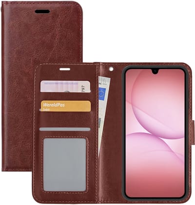 Hoesje - Met Pasjeshouder - Geschikt voor Samsung Galaxy A17 - Luxe Bookcase Portemonee - Flip Case - Kunstleer Book Case - Flipcase - Book Cover - Walletcase - Portemonneehoes - Bruin