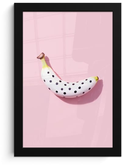 Poster in lijst - Fotolijst 20x30 cm - Posters - Banaan - Stippen - roze - Posterlijst zwart - Decoratie - Wanddecoratie woonkamer - Muurdecoratie slaapkamer