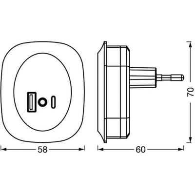 OSRAM LUNETTA EDGE plug-in nachtlamp, zwart, 0,35W, 10lm, warm wit licht, daglichtsensor, USB-A & USB-C poort, LED technologie, oplaadfunctionaliteit, lange levensduur, IP20, 3000K.