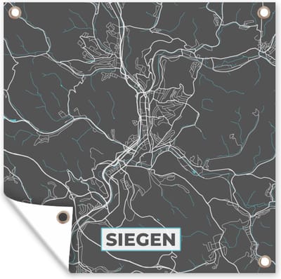 Tuin poster Duitsland – Blauw – Siegen – Stadskaart – Kaart – Plattegrond - 200x200 cm - Tuindoek
