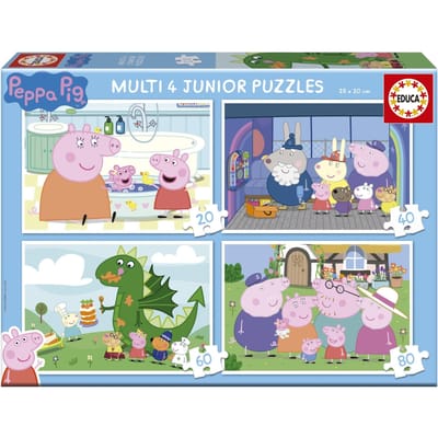 Educa Peppa Pig puzzelset - 4 legpuzzels voor kinderen - 20 tot 80 stukjes.