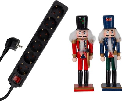 6-Voudige Tafelcontactdoos Met Schakelaar - 5M - Stekkerdoos voor Kerstverlichting - Kerst Notenkrakers - Set van 2 - Kerstgeschenk