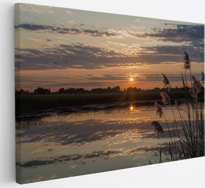 Saammp - Canvas Schilderij -Landschap - Zonsondergang - Planten - 30x20 - Foto op canvas - Wanddecoratie - muurdecoratie Woonkamer - Slaapkamer decoratie - Canvas Print