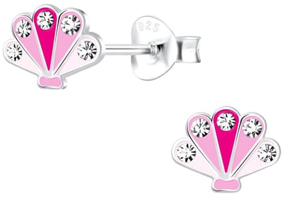 Joy|S - Zilveren schelp oorbellen - kinderoorbellen - roze wit met kristal