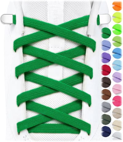 2 paar elastische veters zonder stropdas voor kinderen en volwassenen sneakers, stretch platte bandloze schoenringen, Groen, 120