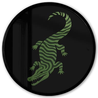 Poster in lijst Rond - Fotolijst 40x40 cm - Posters - Krokodil - Groen - Tijgerachtig - Strepen - Ronde posterlijst zwart - Decoratie - Wanddecoratie woonkamer - Muurdecoratie slaapkamer