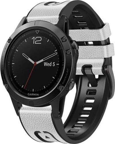 By Qubix - Geschikt voor Garmin bandje - 22mm Quickfit - leer + siliconen bandje - Wit - Geschikt voor Garmin Fenix 7 / 6 / 5