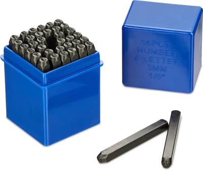 slagletters - 36-delige set - 3 mm - staal - A-Z & 0-9 - voor leer en metaal - zwart