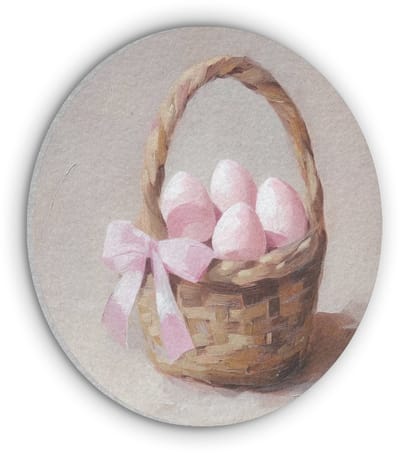 Akoestisch wandpaneel rond 50x50 cm - Vilt schilderij Mand - Eieren - Roze - Ronde akoestische panelen - Geluidsdempende wanddecoratie - Geluidsisolatie wandcirkel - Muurdecoratie geluidspanelen - Pasen - Paasdecoratie - Paas versiering