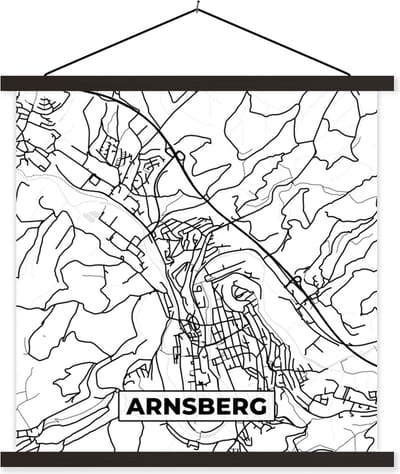 Posterhanger incl. Poster 60x60 cm - Schoolplaat - Arnsberg - Plattegrond - Kaart - Stadskaart - Textielposter - Zwarte latten - Stadskaart