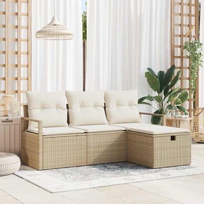 vidaXL - Bankstel - 4 - st - 4-Aantal - zitplaatsen - Beige - en - Crème - poly - rattan