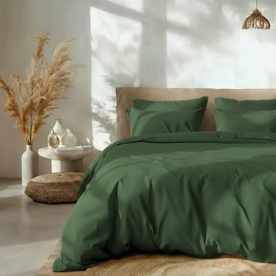 Dekbed-Discounter - Dreamhouse Dekbedovertrek 140 x 200/220 cm - Verkoelend Percale Katoen - Korte instopstrook - Wassen op 40 graden - Inclusief 1 kussensloop - Groen