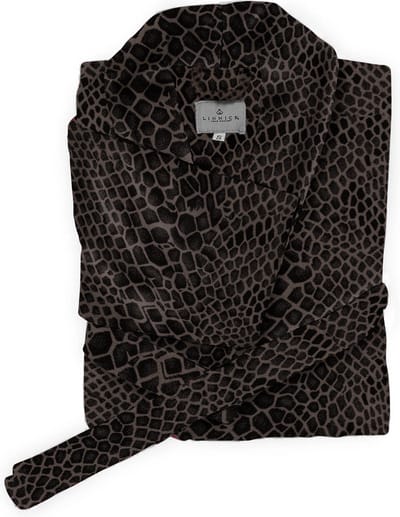 Linnick Flanel Fleece Badjas Snake - black/antraciet - S - Badjas Dames - Badjas Heren