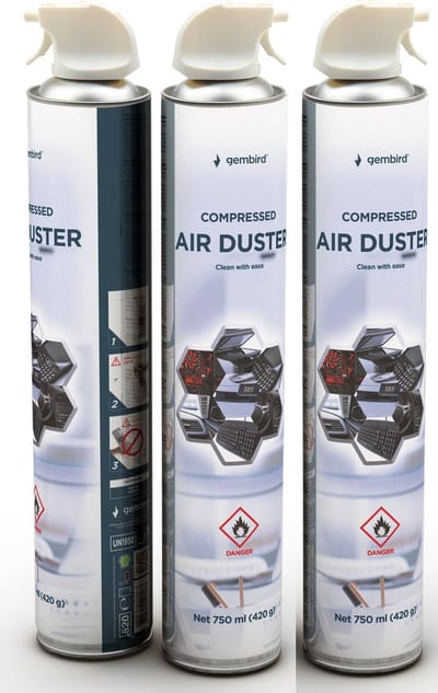 Gembird 3 x 750ML Spuitbus Met Perslucht XL- Airduster Spray - Compressed Air - Air Duster - Spuitbus - Drijfgas - Voordeelverpakking 3 Stuks