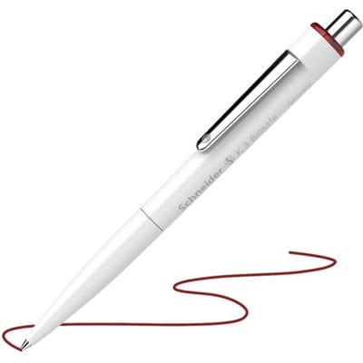 Balpen Schneider K3 Biosafe, slagbreedte M, onuitwisbaar, bioplastic, witte ton, rode inkt, 10 stuks.