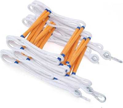 Noodladder 10 Meter - Reddingsladder Klimtouw - Snelle Ontsnapping - Sterk Draagvermogen 200KG - 10 Meter Lengte - Wit Geel Blauw